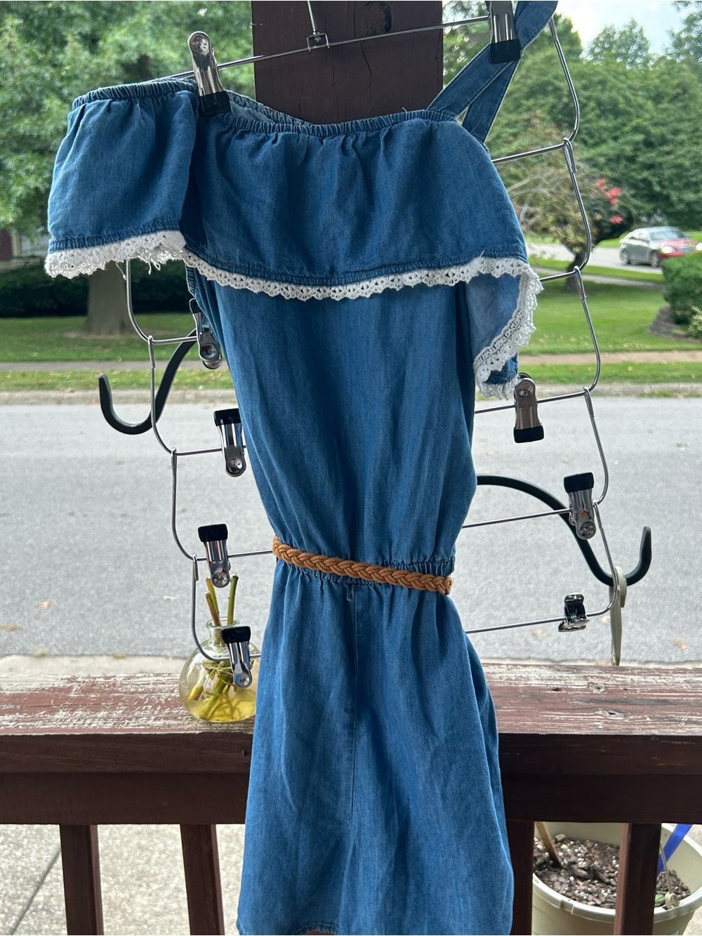 Justice Blue One-Shoulder Denim Dress with Lace Trim